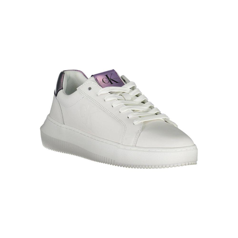 Calvin Klein white leather women sneaker with contrasting details and iconic logo, ideal for stylish and comfortable athleisure wear.