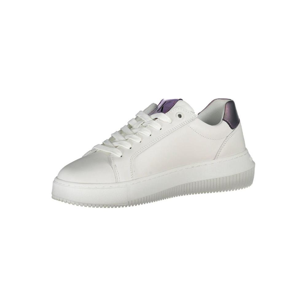 Calvin Klein white leather women's sneaker with contrasting details and logo, ideal for casual and athleisure wear.
