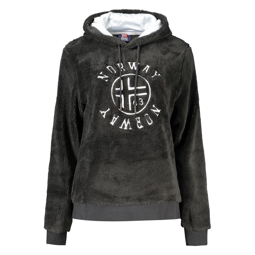 Black polyester women's sweater with Norway 1963 logo and teddy bear embroidery, cozy long sleeve design for chic comfort.