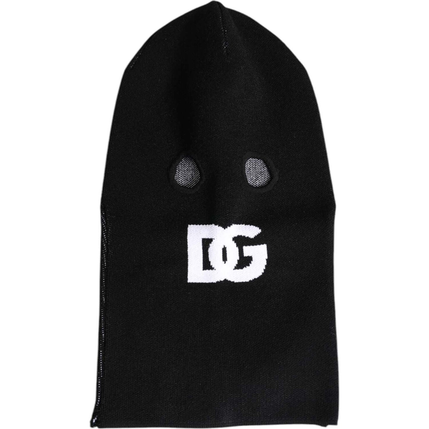 Dolce & Gabbana black cashmere knitted ski mask balaclava with logo detailing, made in Italy.