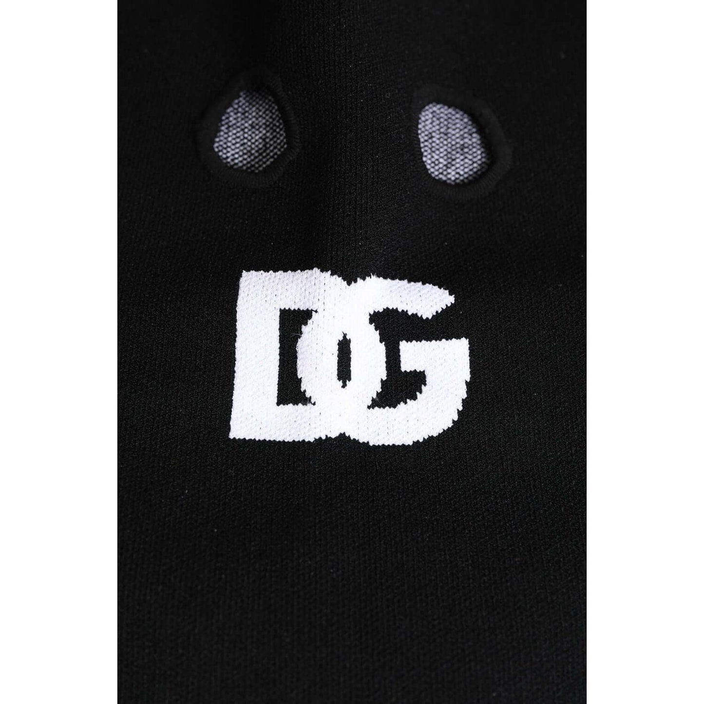 Dolce & Gabbana black cashmere knitted ski mask with logo details, balaclava hat, authentic women's fashion accessory, made in Italy.