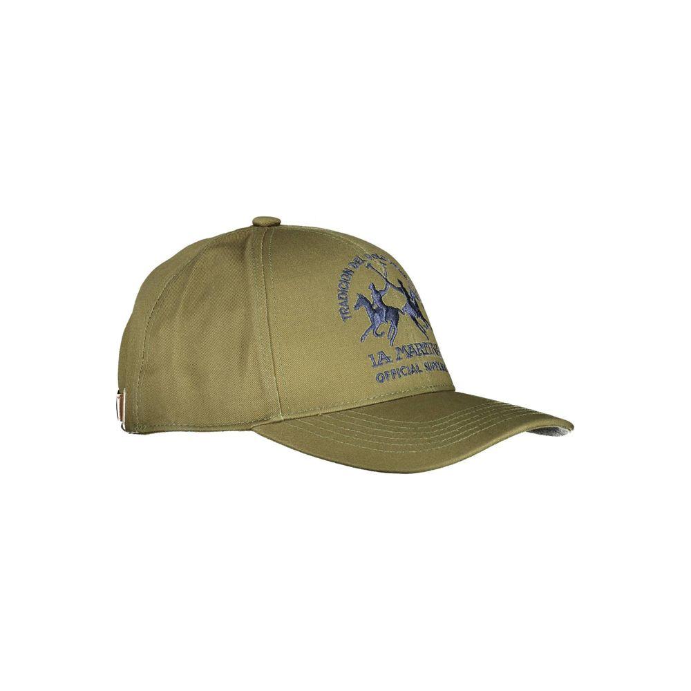 La Martina green cotton men's cap with embroidered logo and contrasting details. Sporty and elegant headwear for outdoor and casual looks.