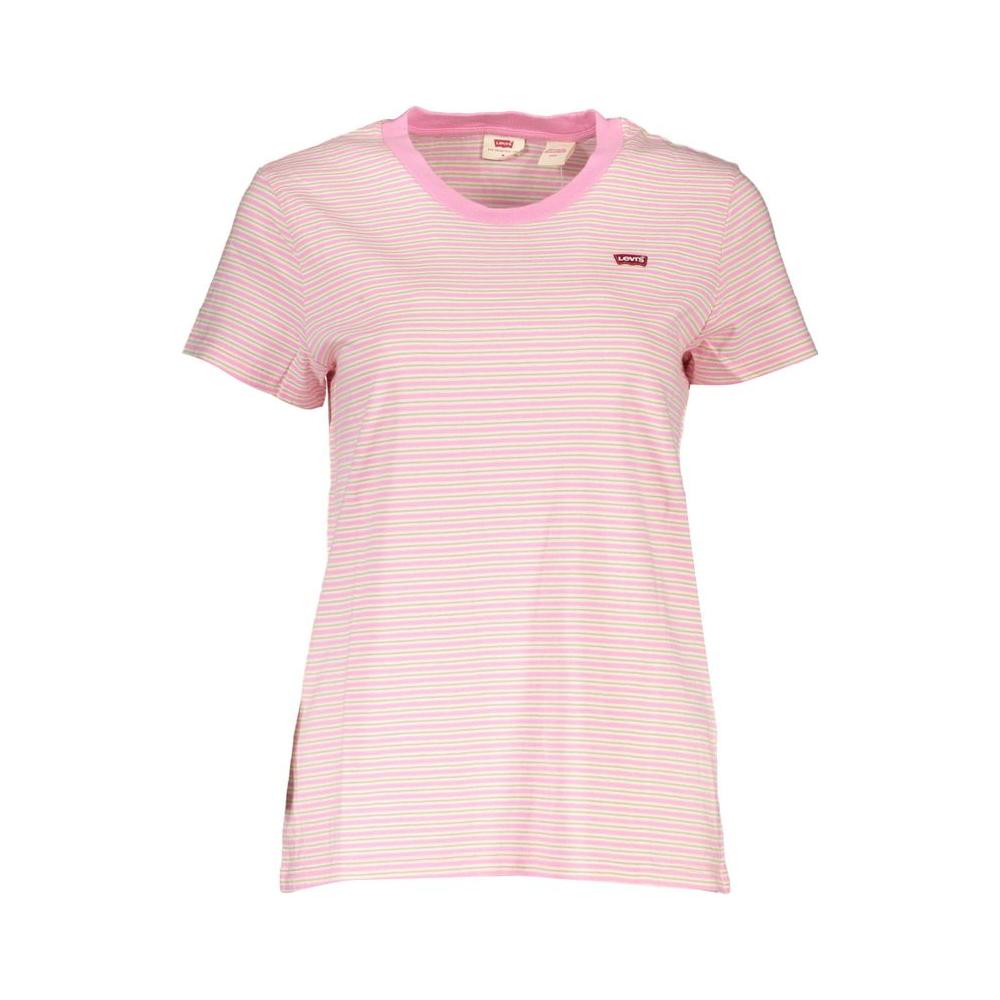 Levi's pink cotton women's t-shirt with round neckline and signature logo, highlighting classic style and vibrant color.
