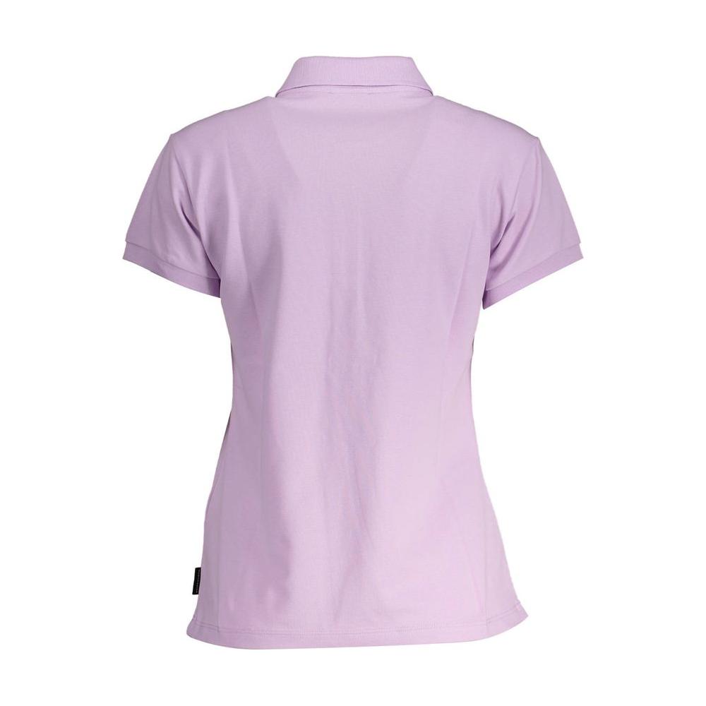 Back view of North Sails pink cotton women's polo shirt showcasing short sleeves and classic collar design.