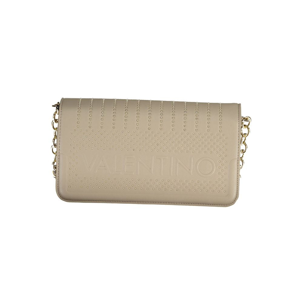Valentino beige polyethylene handbag with adjustable chain, three compartments, two internal pockets, zip closure, and logo.