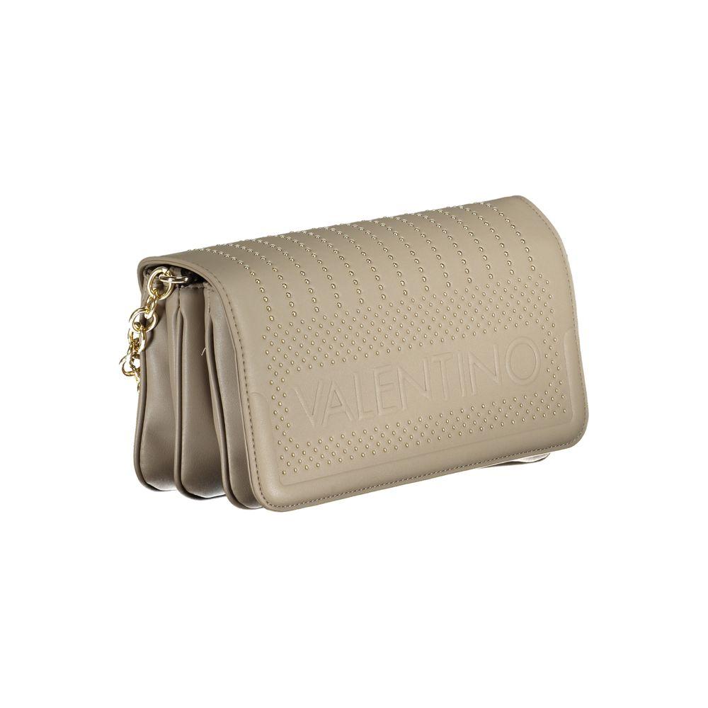 Valentino beige polyethylene handbag with adjustable chain, 3 compartments, 2 internal pockets, contrast details, and zip closure.