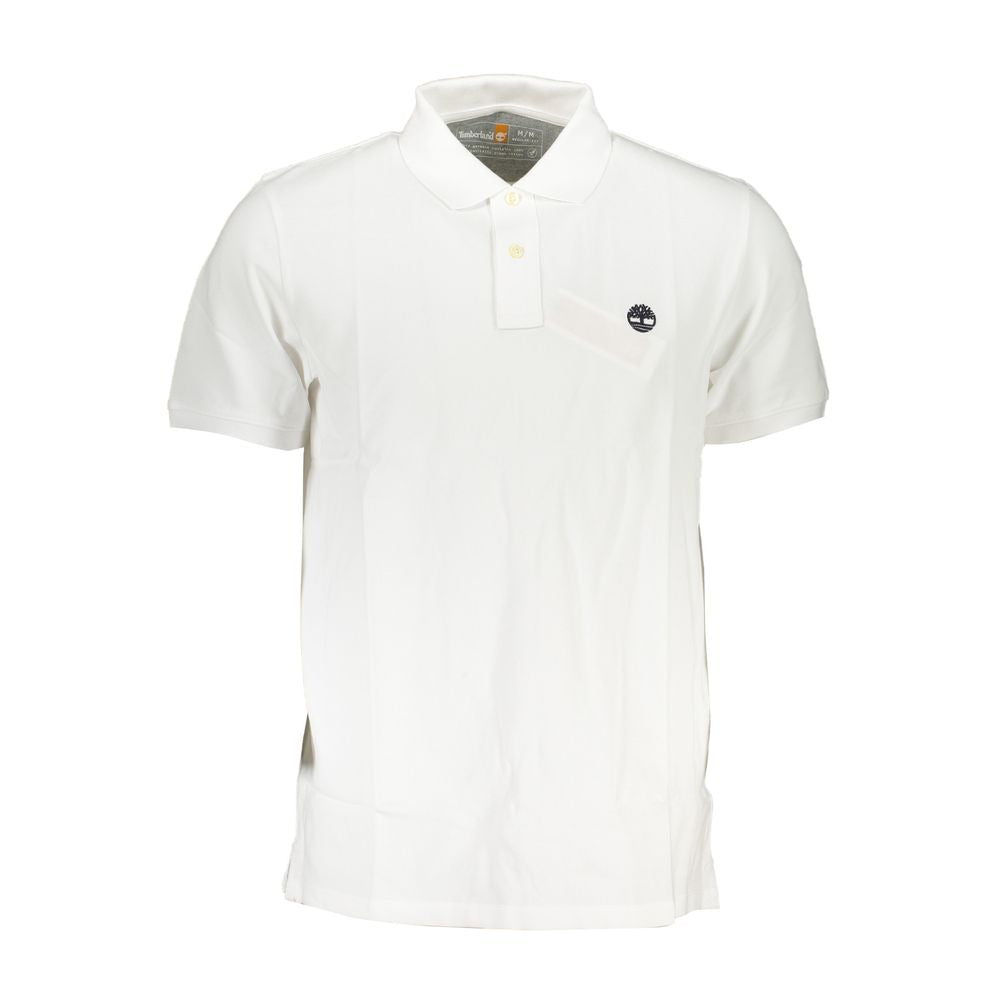 Timberland white cotton polo shirt with short sleeves, 2 buttons, regular fit, and embroidered logo, made from 100% organic cotton.