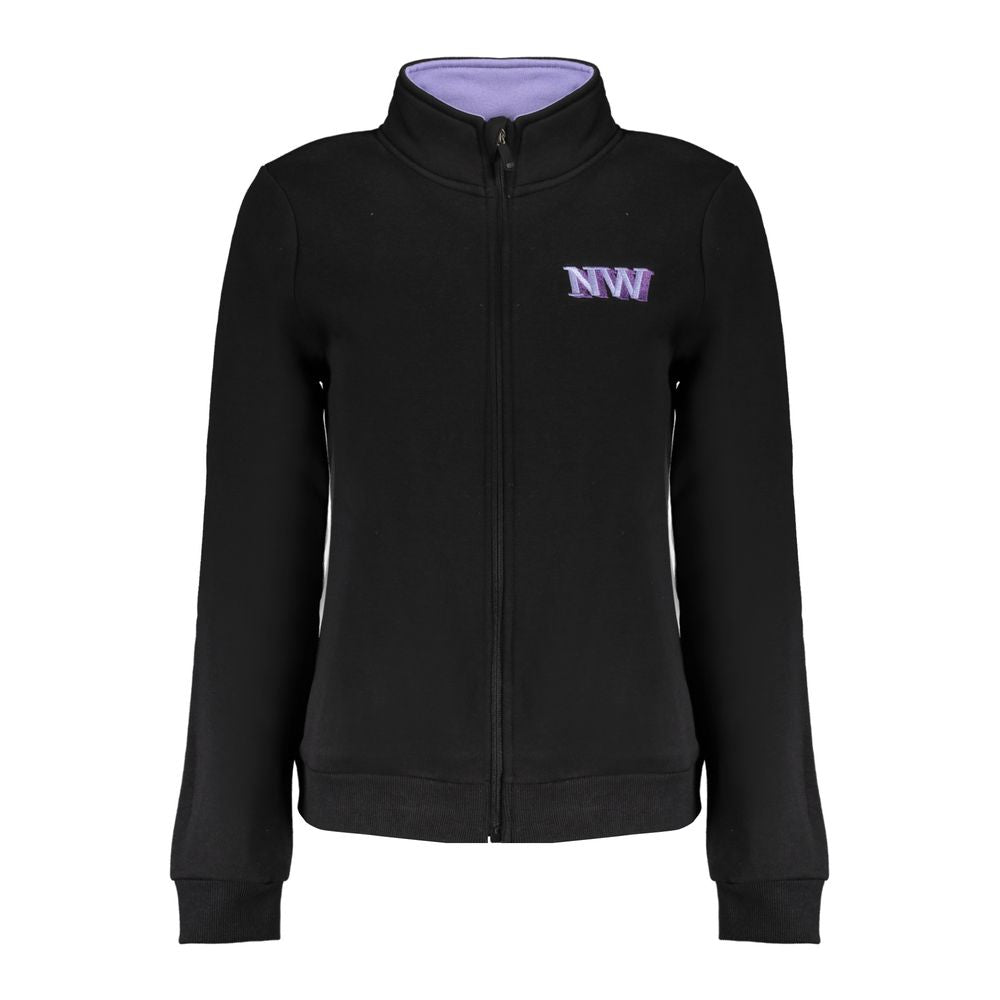 Norway 1963 black cotton women’s sweater with zip detail and embroidery, perfect for casual style and comfort.