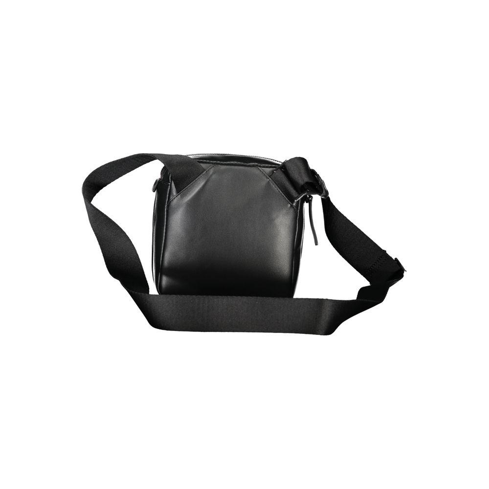 Calvin Klein black polyethylene men's shoulder bag with adjustable strap, featuring sleek design and external pocket for essentials.