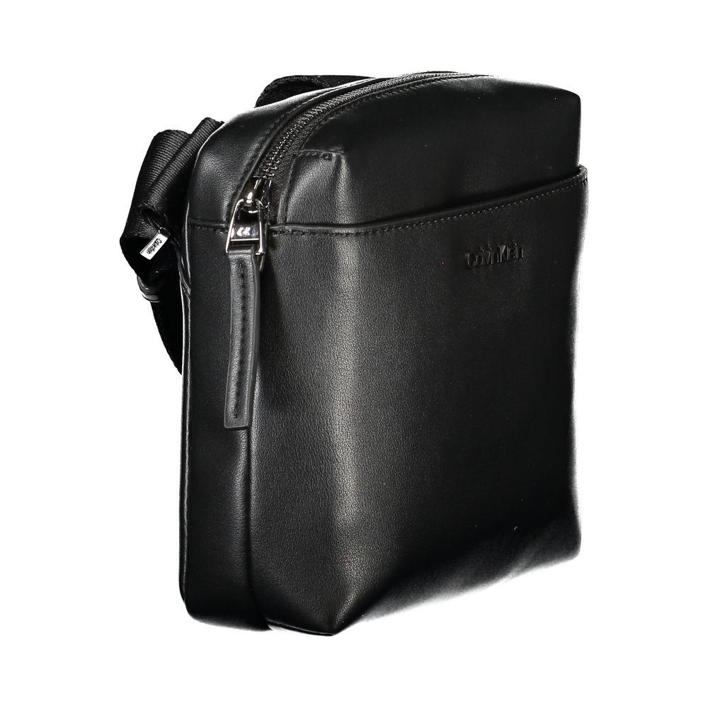 Calvin Klein black polyethylene men's shoulder bag with adjustable strap and external zip pocket.
