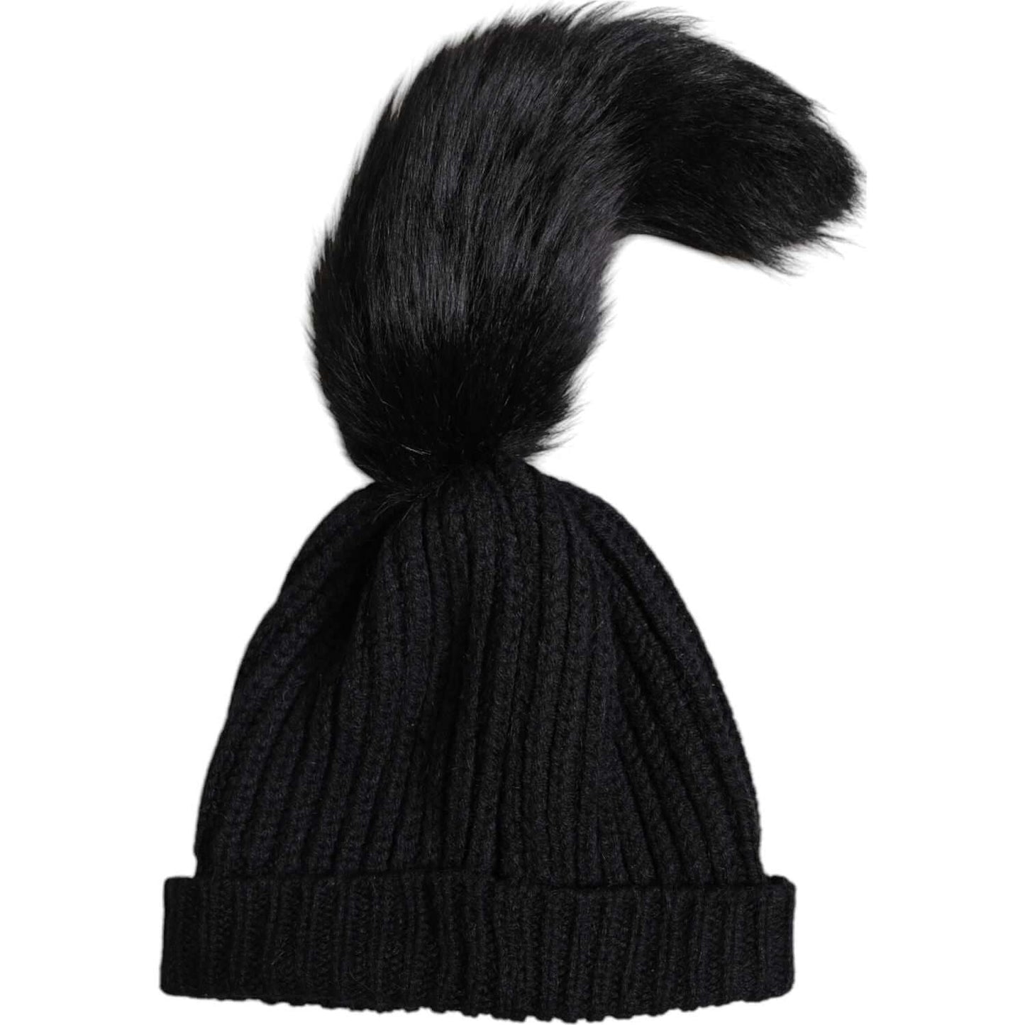 Dolce & Gabbana Black Acrylic Knitted Fur Winter Beanie Hat Dolce & Gabbana Black