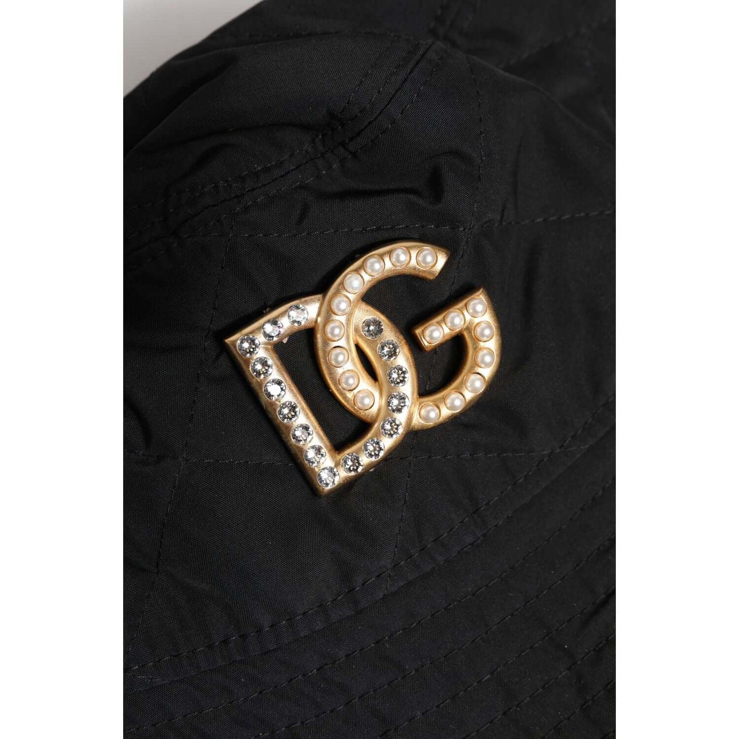 Dolce & Gabbana Black DG Crystal Polyester Wide Brim Bucket Hat Dolce & Gabbana Black