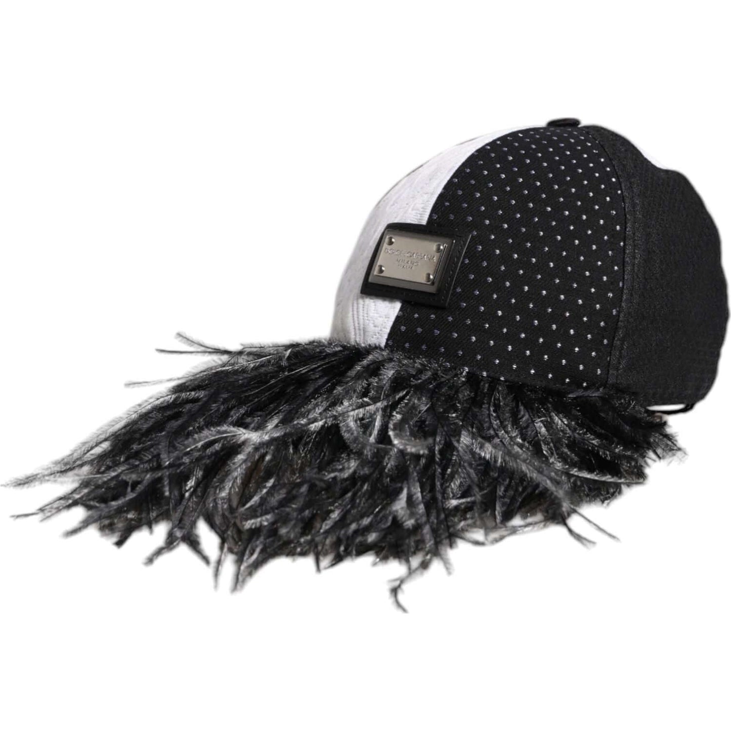 Dolce & Gabbana White Black Polka Dot Feathers Baseball Cap Dolce & Gabbana Dark Slate Gray