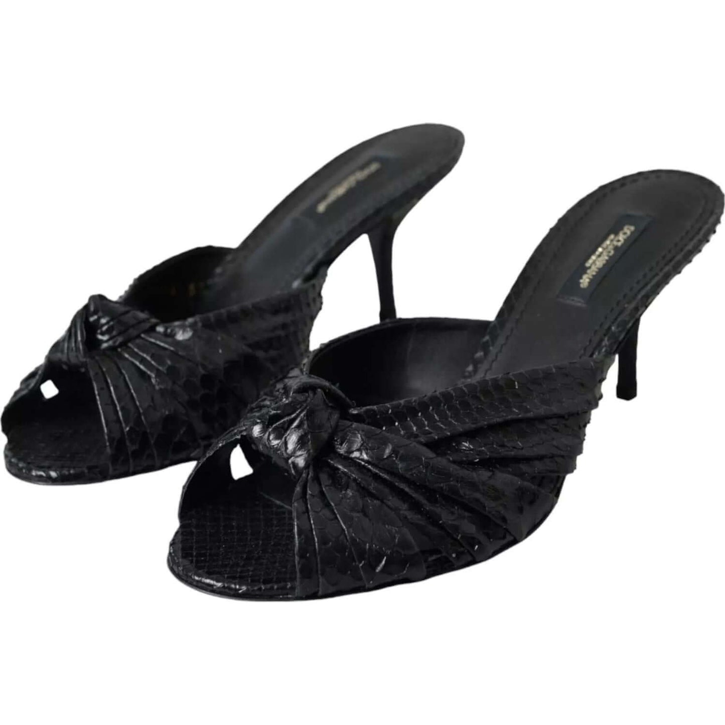Dolce & Gabbana Black Python Leather Heels Slides Shoes Dolce & Gabbana Black