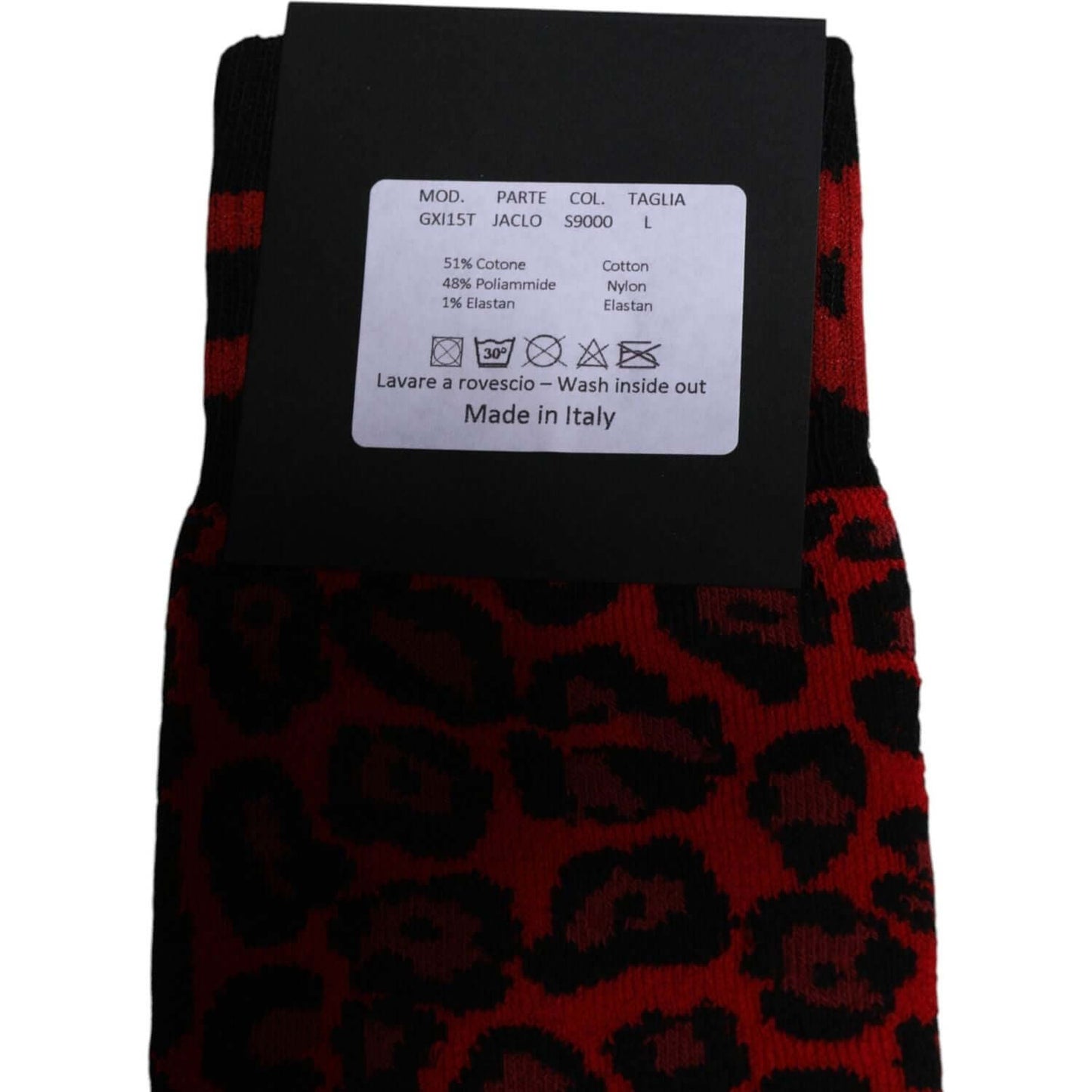 Dolce & Gabbana Black Red Leopard Mid Calf Men Socks Dolce & Gabbana Black