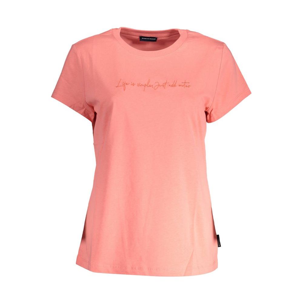 North Sails Pink Cotton Women T-Shirt with embroidery, sustainable 100% organic cotton, round neckline, casual eco-conscious fashion.