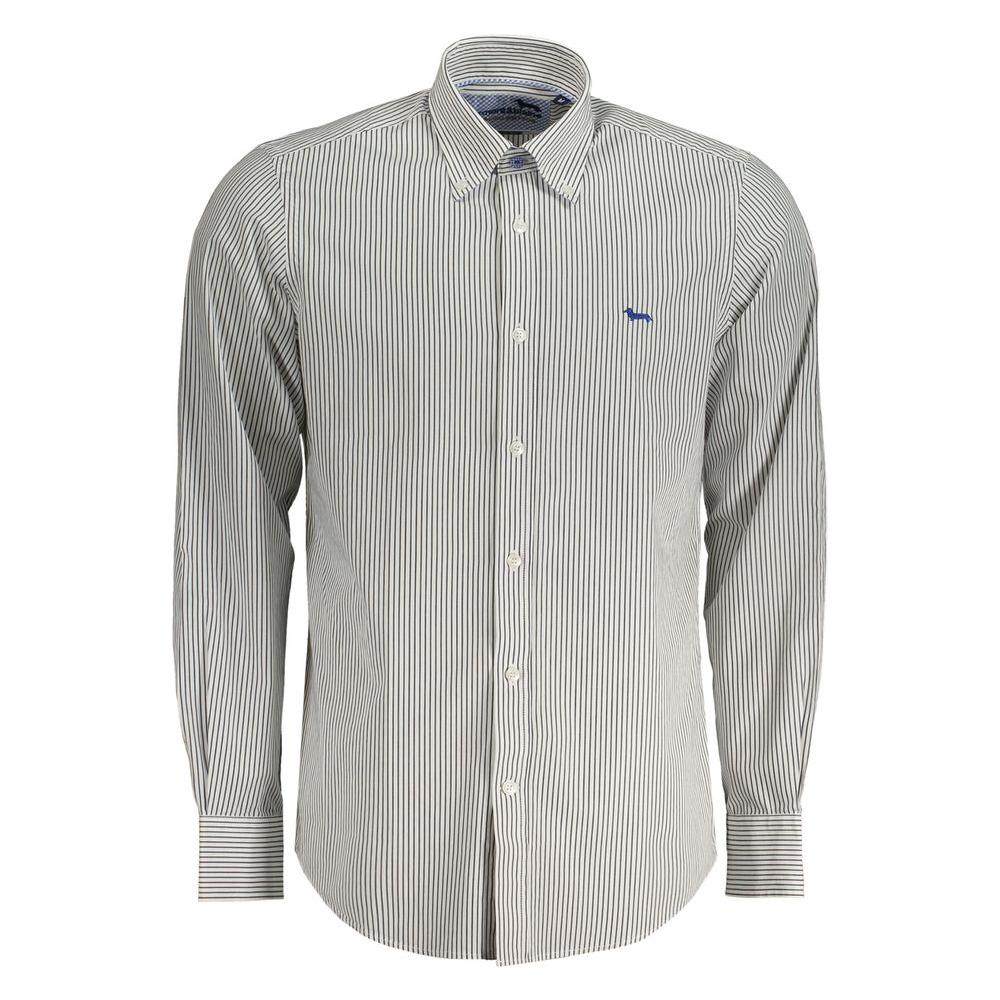 Harmont & Blaine white cotton long sleeve striped shirt with button-down collar, regular fit, and embroidered logo.