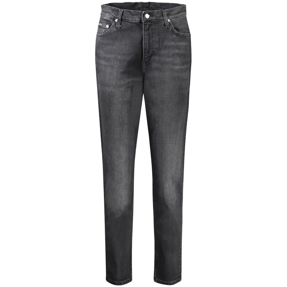Calvin Klein Black Cotton Women's Jeans, high-rise mom fit, premium stretch denim, retro style, flattering, trend-conscious fashion.