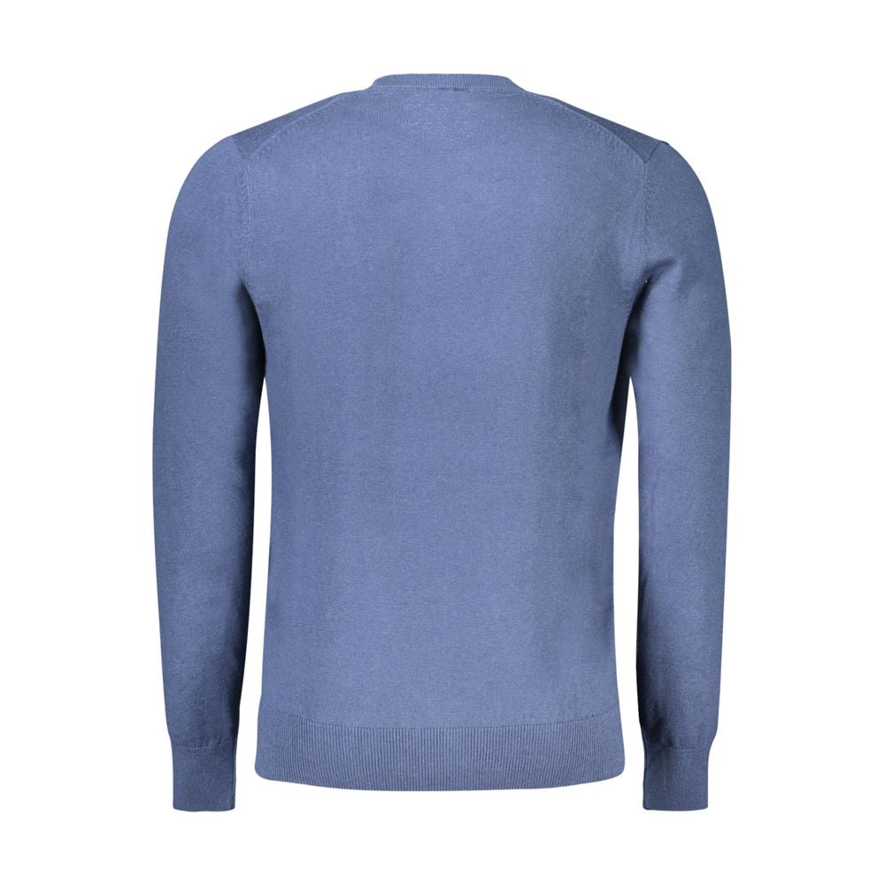 Back view of North Sails blue cotton men's sweater with crew neck and logo, showcasing stylish knitwear for a sophisticated look.