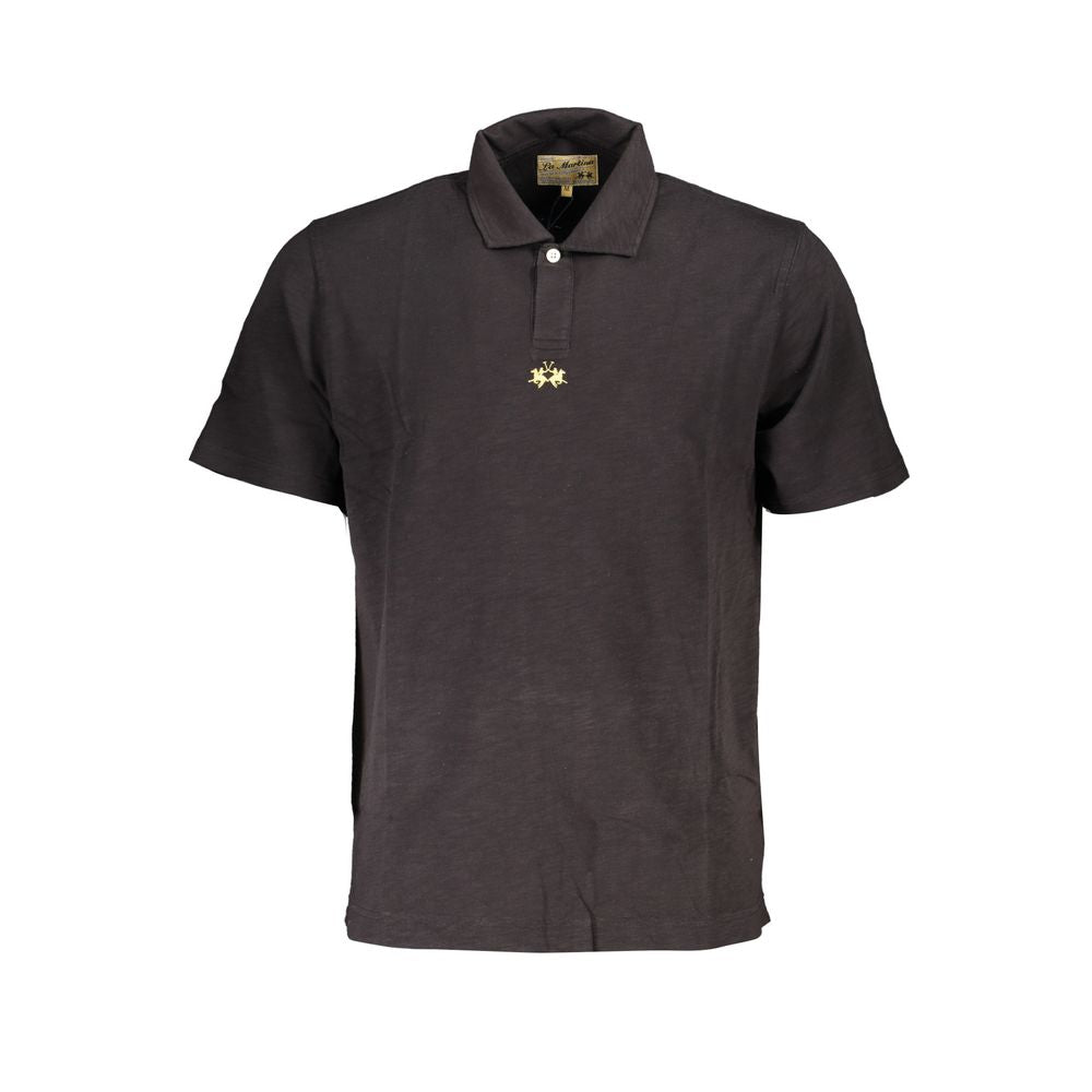 La Martina Elegant Black Cotton Polo Shirt Regular Fit La Martina Dark Slate Gray