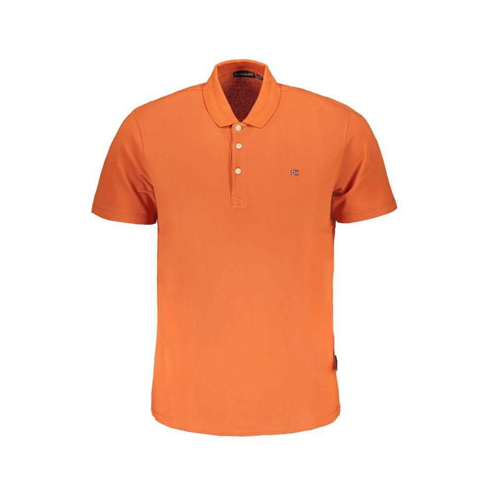 Napapijri orange cotton polo shirt, short-sleeved, regular fit, with 3 buttons and embroidered logo.