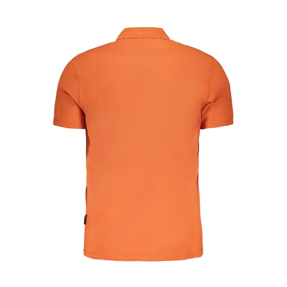 Back view of Napapijri orange cotton polo shirt, short-sleeved, regular fit with 3 buttons and logo embroidery.