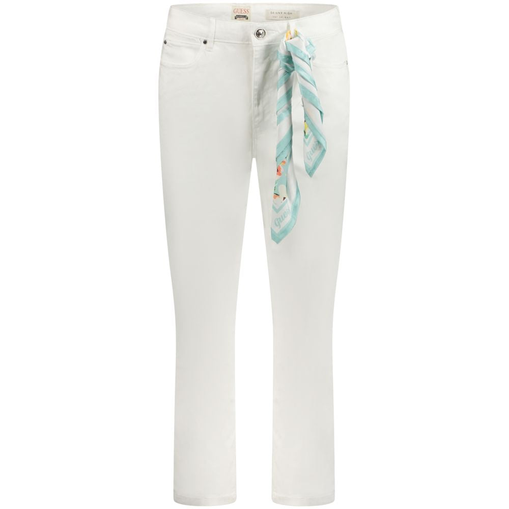 Guess Jeans White Lyocell Women's Jeans with removable scarf, stylish form-fitting design, crafted with cotton and elastomultiester for comfort.