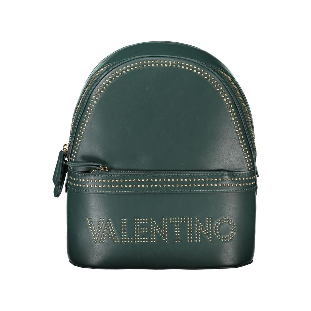 Green Valentino Bags women's backpack made from eco-friendly polyethylene, featuring a stylish design with studs and a front logo.