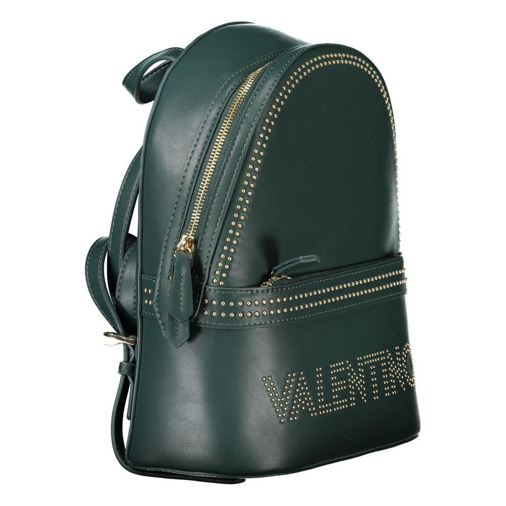 Valentino Bags green polyethylene women’s backpack with gold accents, eco-friendly and stylish with adjustable strap and top handle.