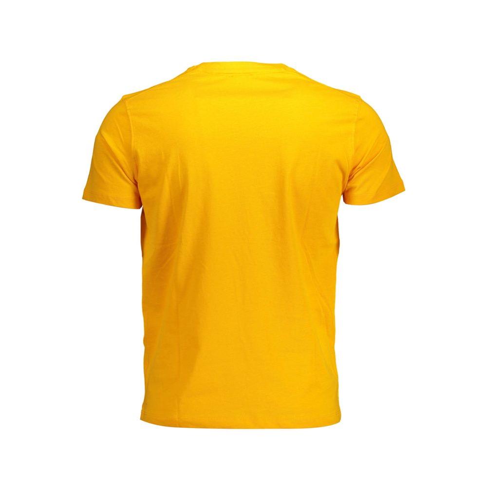 Back view of orange U.S. POLO ASSN. cotton men's t-shirt with a classic fit, showcasing vibrant style and casual elegance.