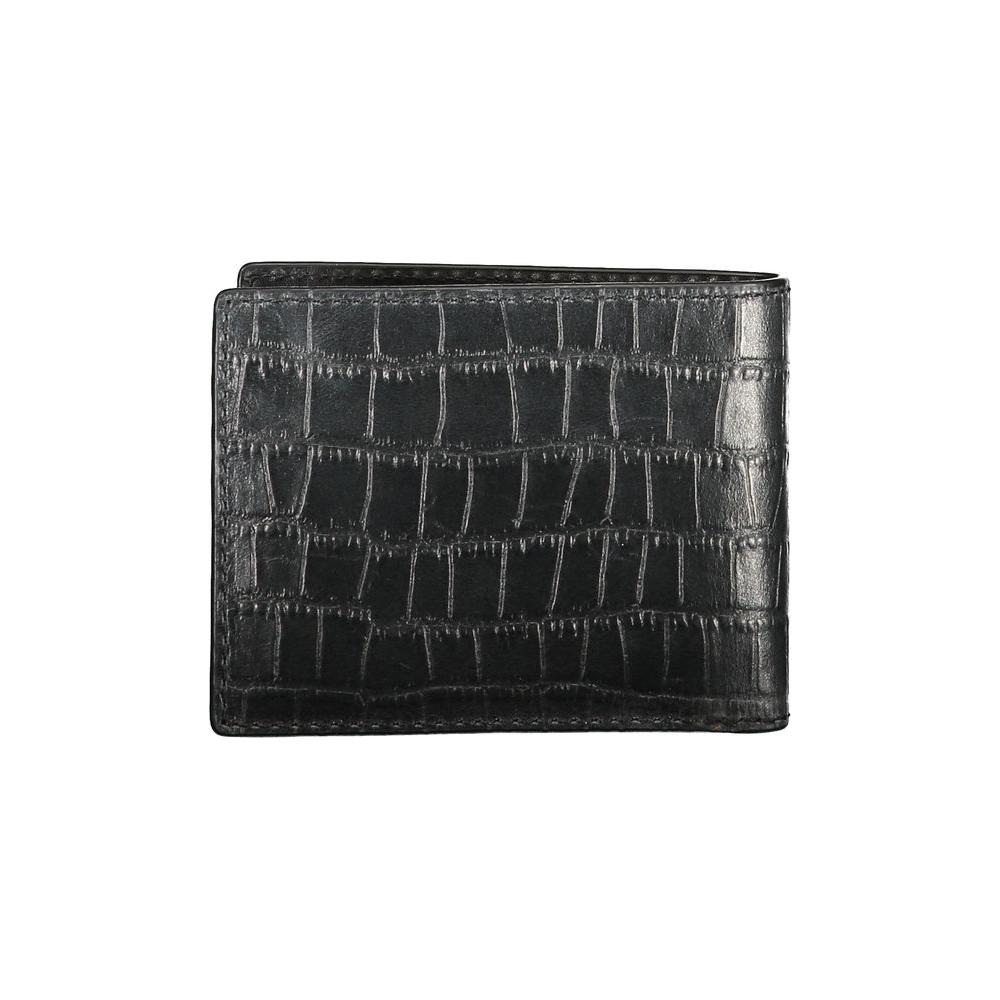 Tommy Hilfiger black leather wallet with double card spaces, contrast details, and logo.