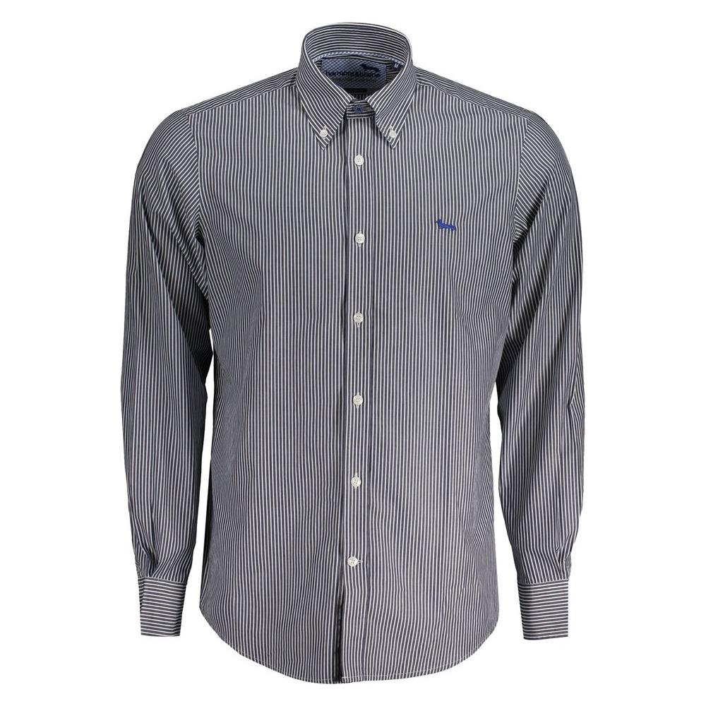 Harmont & Blaine blue long sleeve striped cotton shirt with button-down collar, regular fit, contrasting cuffs, organic fabric