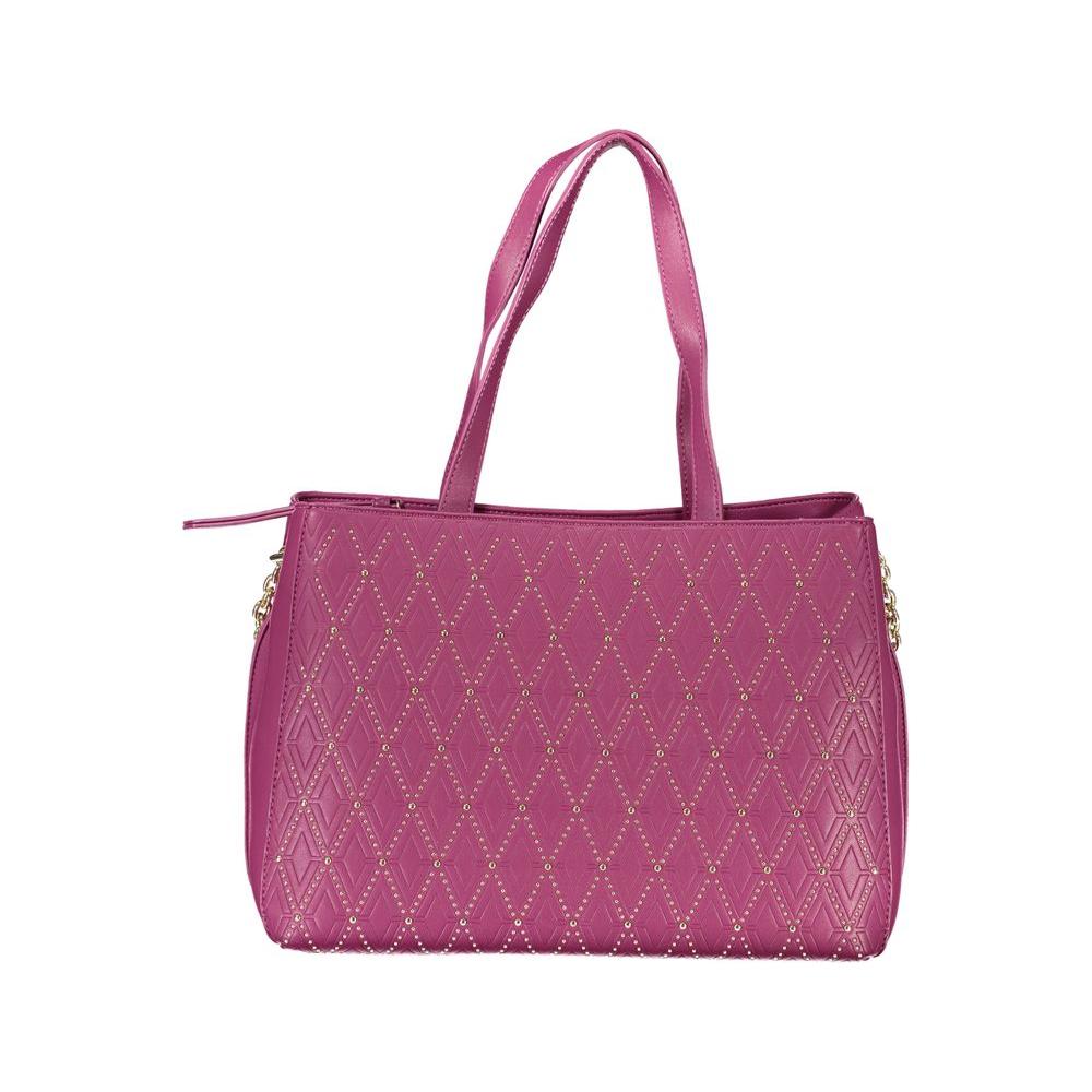 Valentino Bags purple polyethylene handbag with dual handles, chain shoulder strap, multiple compartments, and logo design.