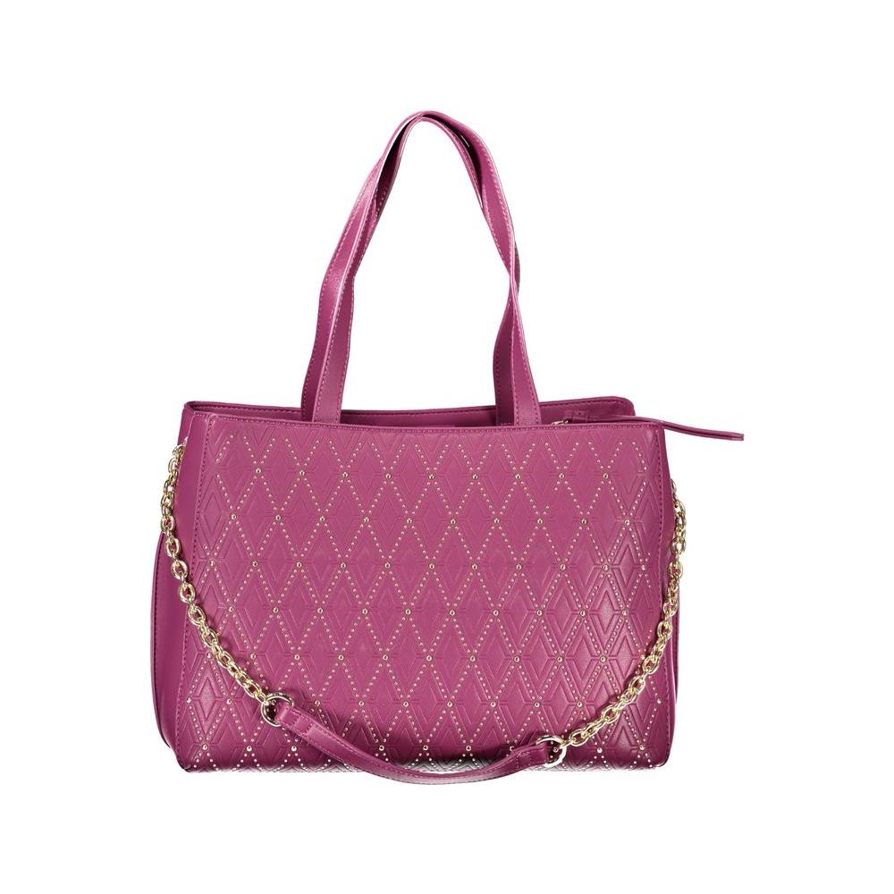 Valentino Bags purple polyethylene handbag with dual handles, removable chain strap, and contrasting details.