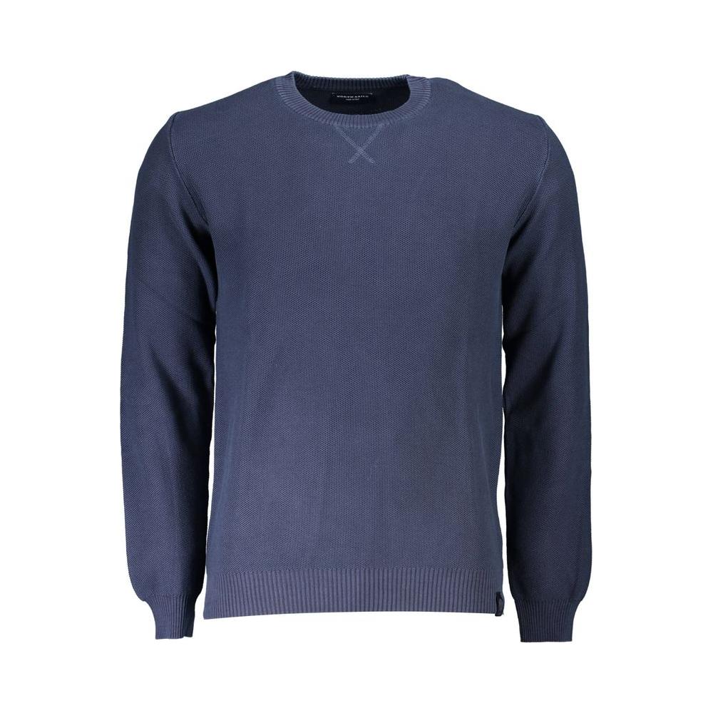 North Sails blue cotton men's sweater with logo, long sleeves, and contrasting details. Sustainably crafted for eco-friendly fashion.