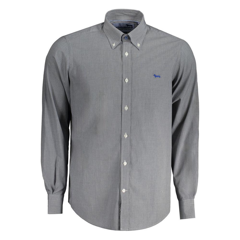 Harmont & Blaine blue checked long sleeve cotton shirt with button down collar and embroidery logo