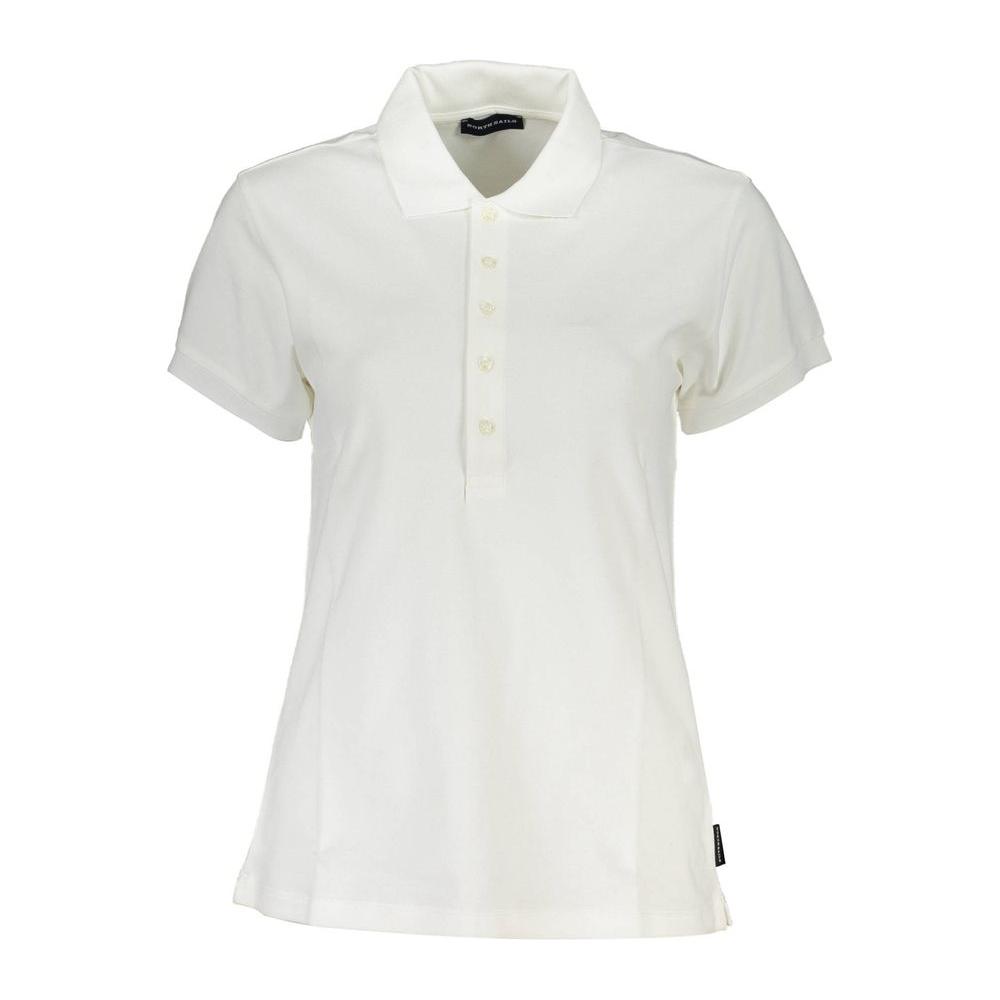 North Sails white cotton women’s polo shirt with button placket, made from organic cotton for eco-friendly, stylish fashion.