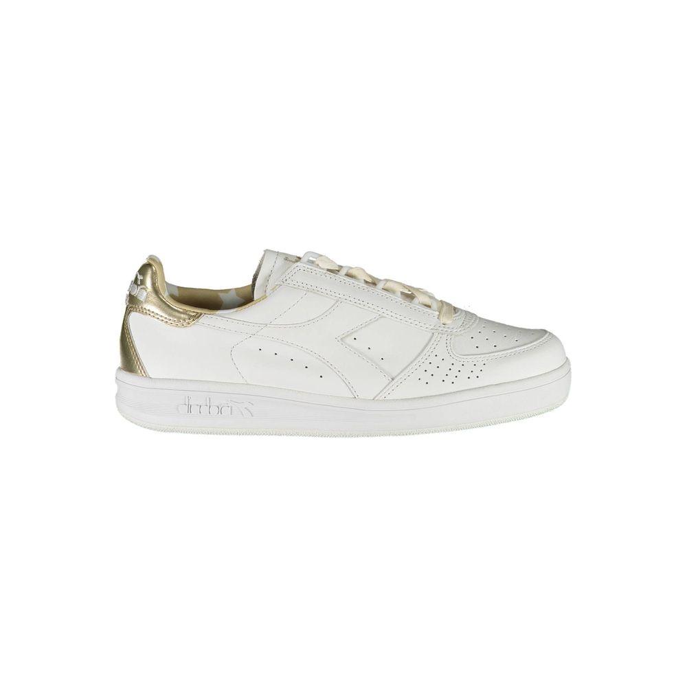 Diadora white leather women's sneaker with contrasting laces and logo, showcasing Italian craftsmanship and sporty style.