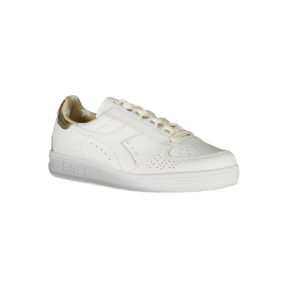 Diadora White Leather Women's Sneaker featuring Italian craftsmanship, sportiness, and style with contrasting lace accents.