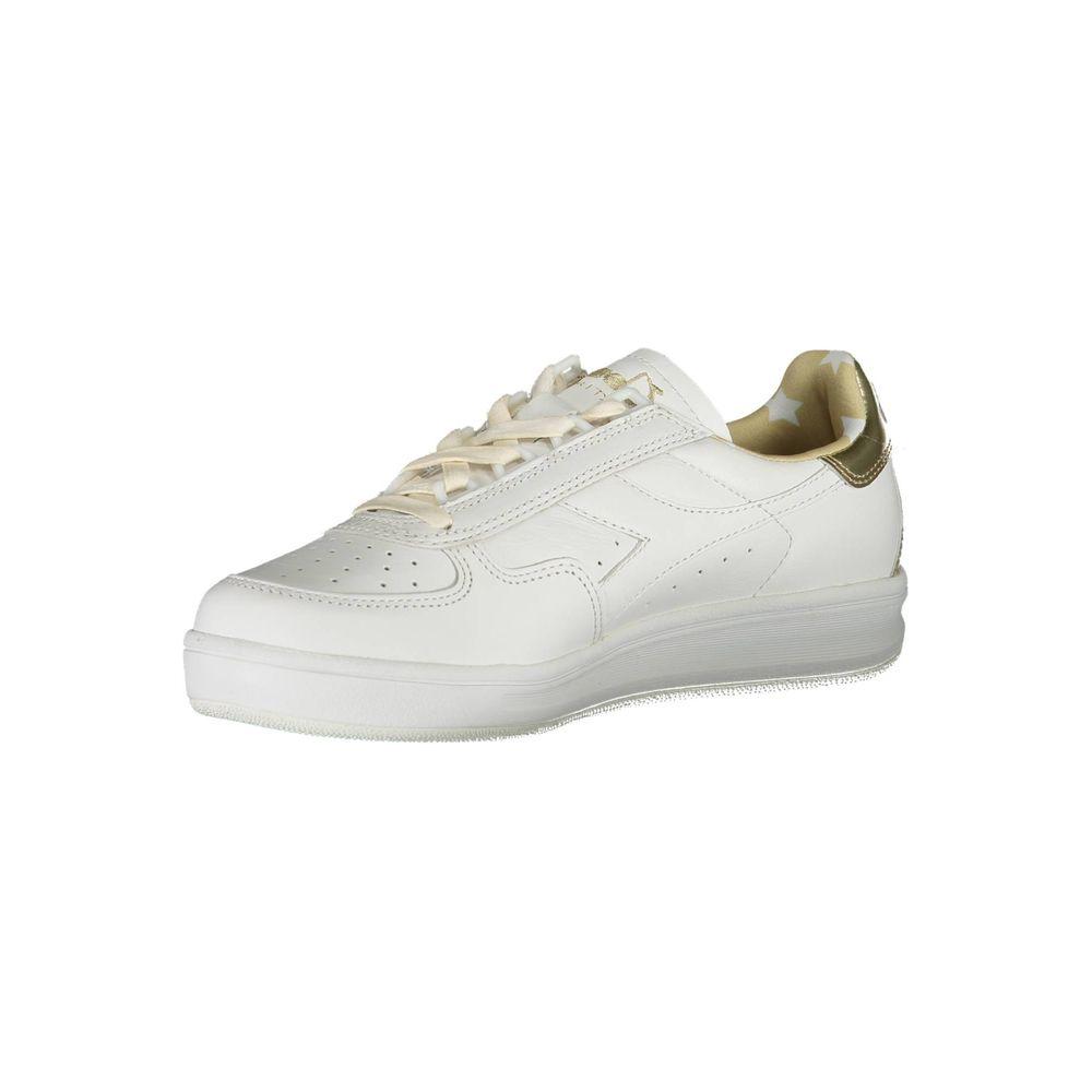 Diadora white leather women's sneaker with contrasting lace accents and logo, showcasing Italian craftsmanship and stylish design.