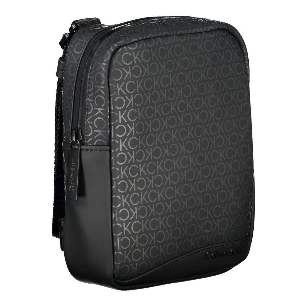 Calvin Klein sleek black shoulder bag with contrasting accents and adjustable strap, featuring a stylish CK monogram pattern.