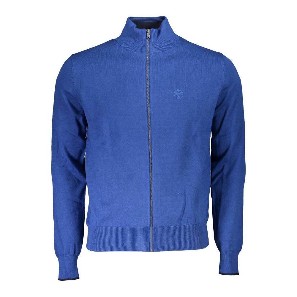 North Sails blue organic cotton men's sweater with high collar and logo embroidery, perfect for stylish and eco-conscious wear.