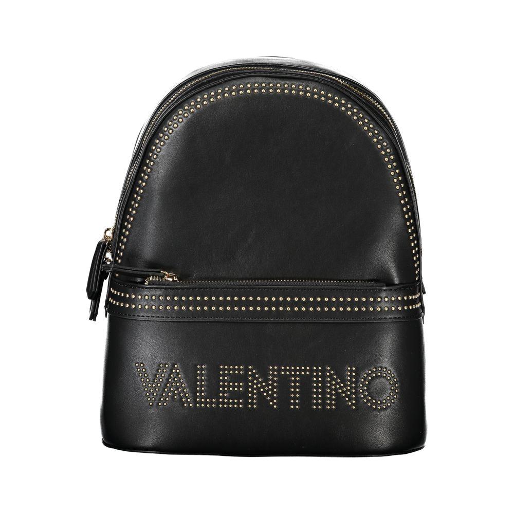 Valentino Bags Black Polyethylene Women's Backpack with studded details, featuring external and internal pockets for organized storage.