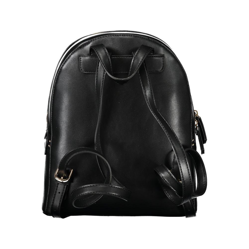 Back view of Valentino Bags black polyethylene women's backpack with sleek design and adjustable straps for sustainable urban elegance.