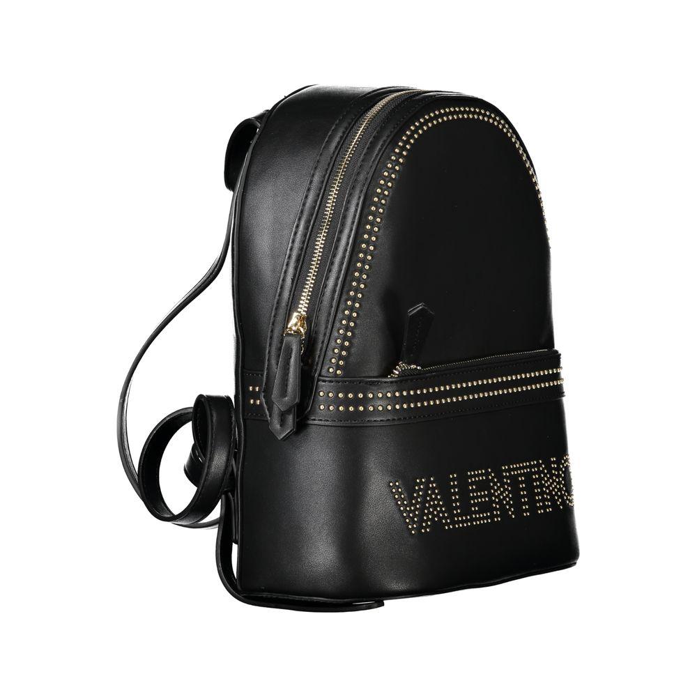 Valentino Bags black polyethylene women's backpack with stud accents, featuring external and internal pockets for organized storage.
