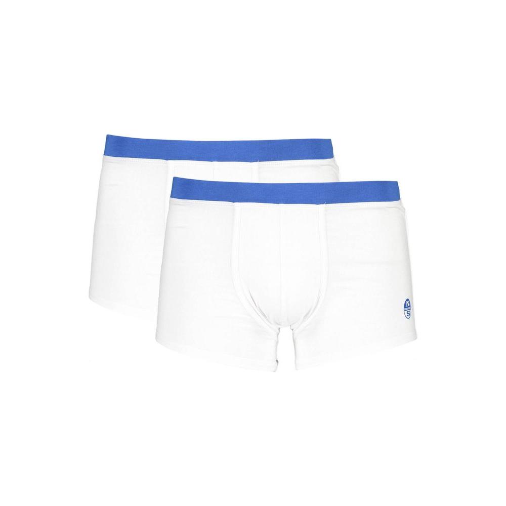 North Sails white cotton boxer shorts with contrasting blue elastic waistband, bi-pack, featuring logo.