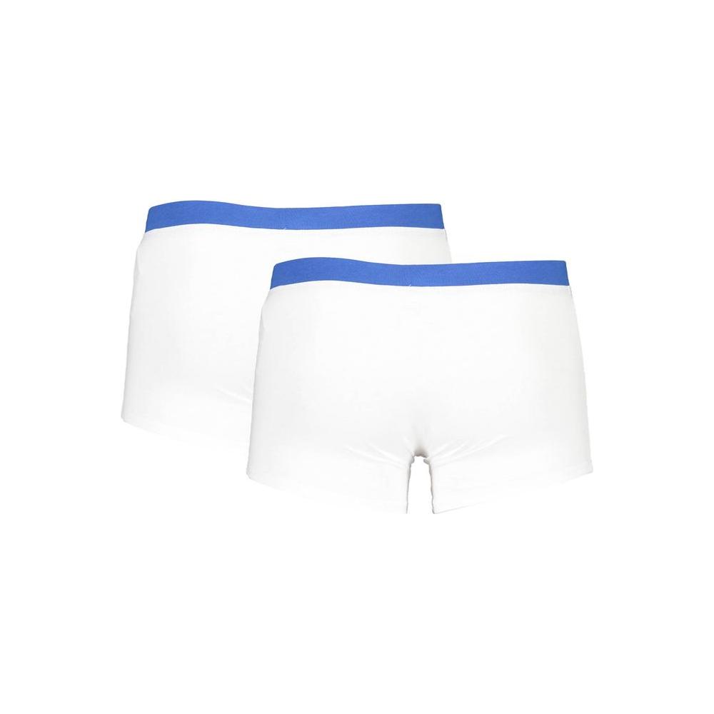North Sails white cotton boxer shorts bi-pack with contrasting blue waistband and logo.