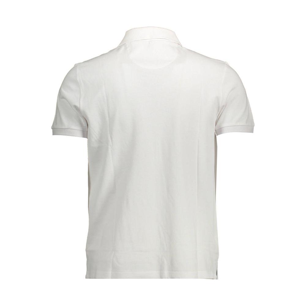 Back view of North Sails white cotton men’s polo shirt with short sleeves, featuring a comfortable fit and classic design.