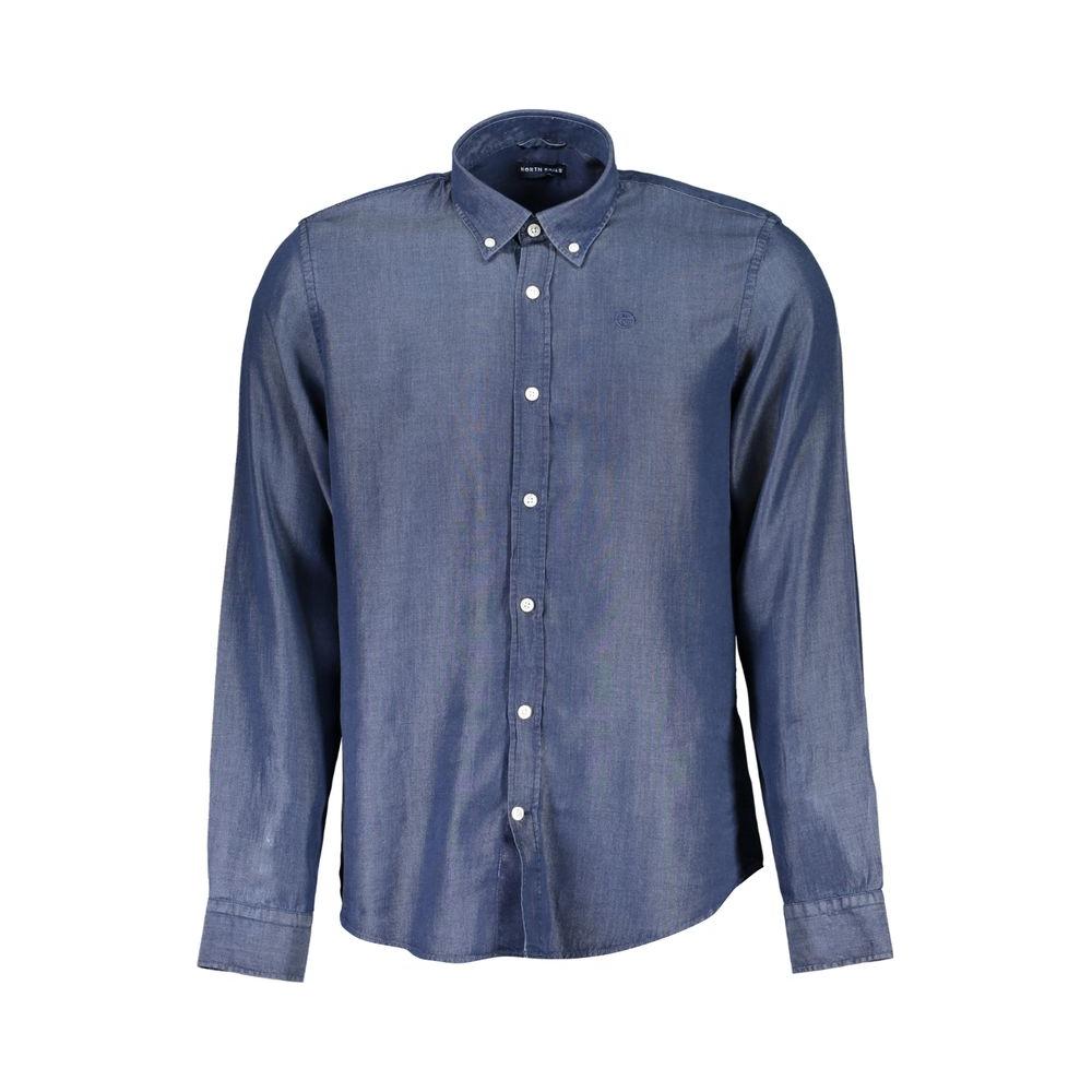 North Sails blue long-sleeve Lyocell shirt with button-down collar and logo, made of organic cotton.