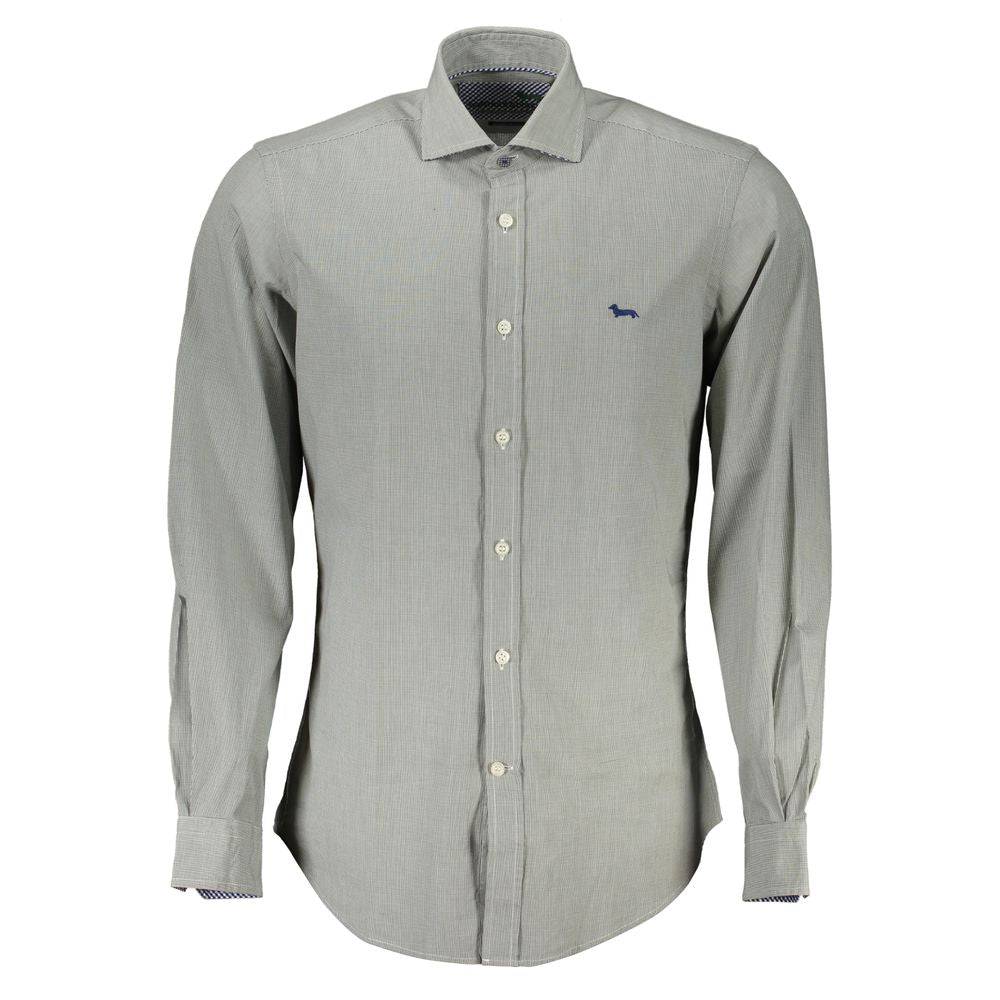 Harmont & Blaine green slim fit long sleeve shirt with French collar and embroidery logo, designed for discerning gentlemen.